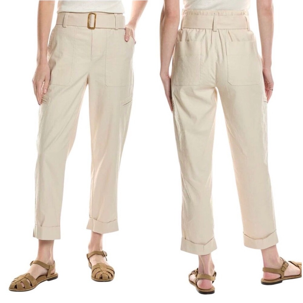 NWT Vince Linen Blend Utility Cargo Pants Women XS Beige High Rise Cuffed
